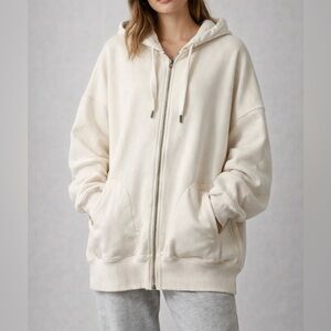 American Eagle Cream Oversized Zip Up Hoodie Medium Cozy Athleisure